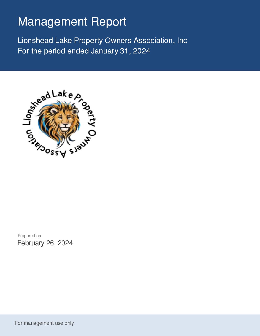 January 2024 LLPOA Treasurers Report