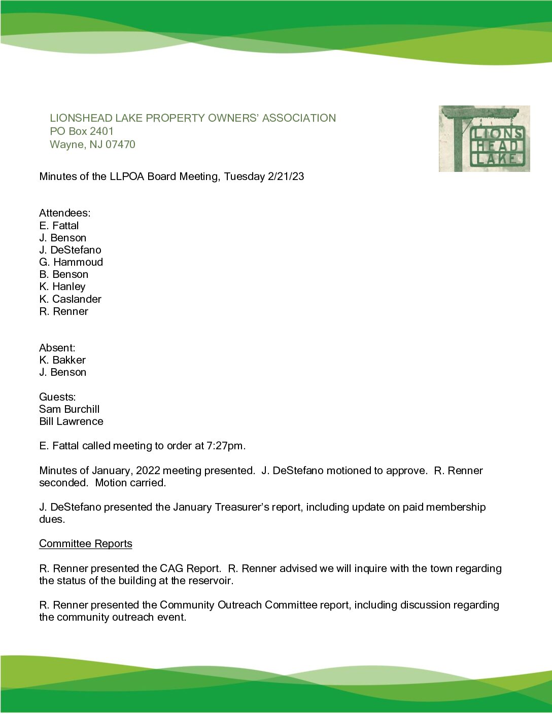 LLPOA February 2023 Meeting Minutes