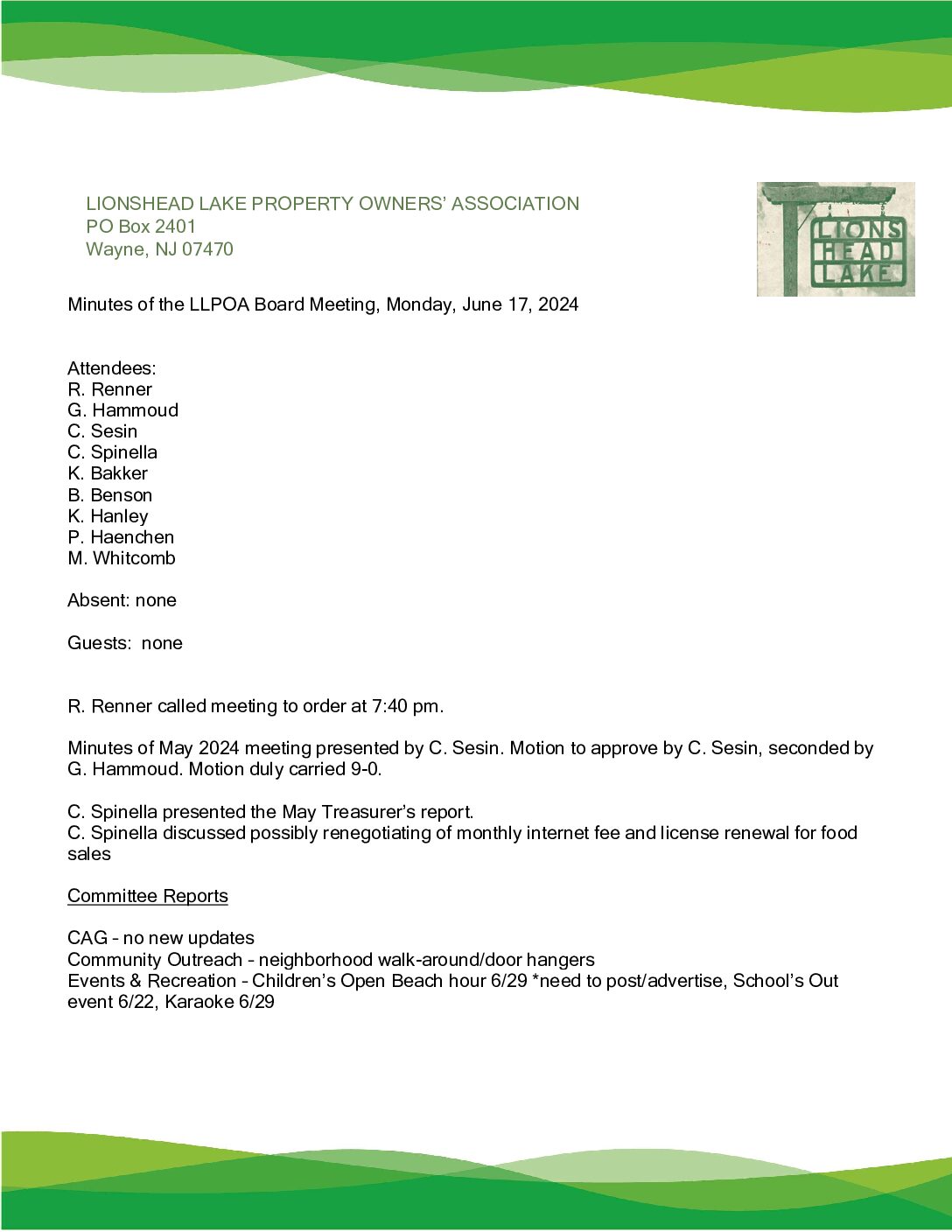 LLPOA June 2024 Meeting Minutes