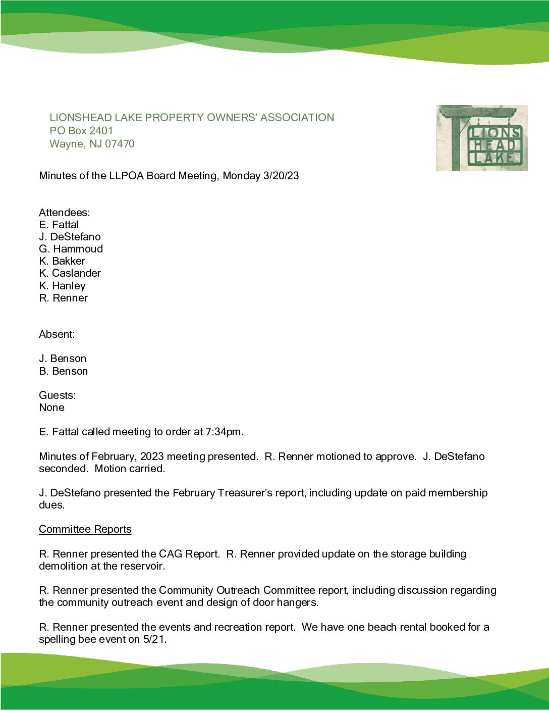 LLPOA March 2023 Meeting Minutes