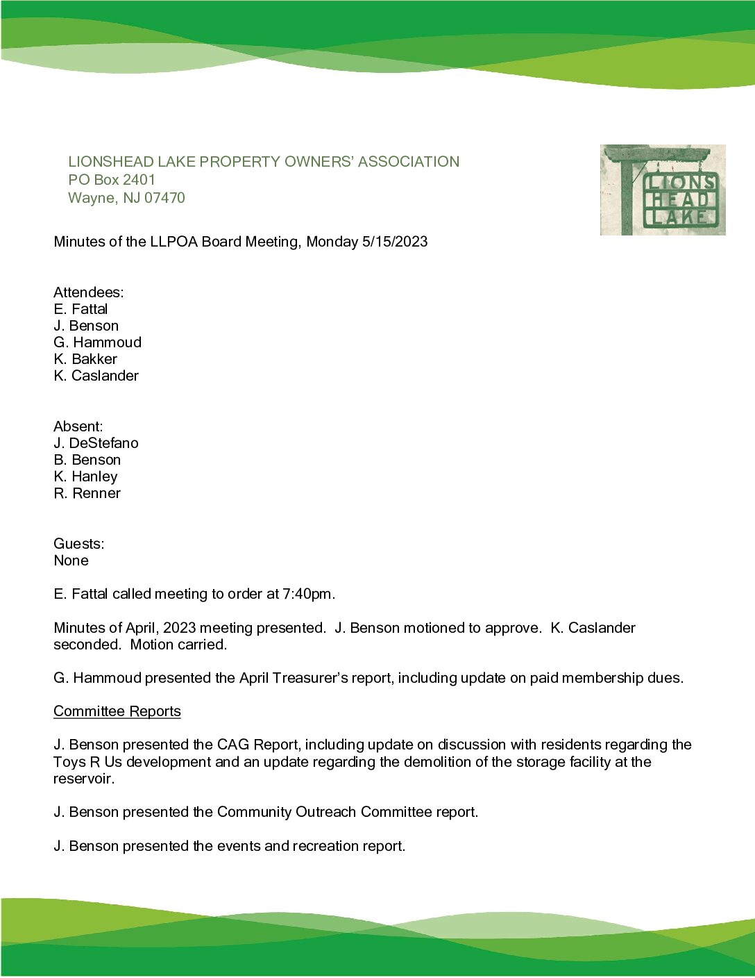 LLPOA May 2023 Meeting Minutes