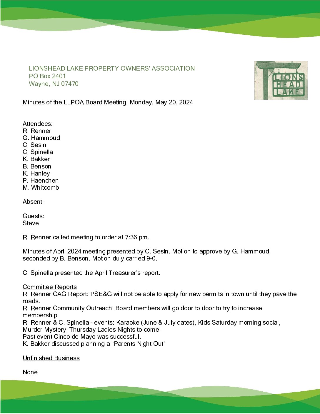 LLPOA May 2024 Meeting Minutes